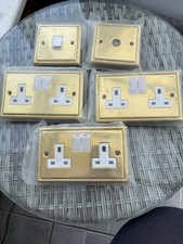 Georgian Brass Effect 3 x Double Plug Sockets + 1 Light Switch + 1  Tv Socket