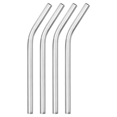4Pcs Reusable Metal Straws, 9.5'' Stainless Steel (Bent, Silver)