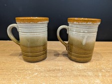 Pair of Vintage Ashdale Pottery Stoneware Brown & Cream Mugs Drip Glaze