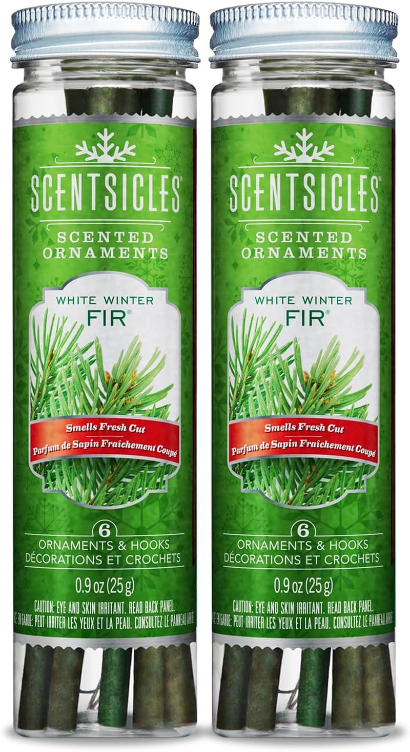 White Winter Fir Scented Christmas Tree Ornaments – 2 Bottles with 12 Fragrance Sticks