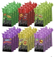 24 Pcs Hero Party Favor Bags with Tissue Paper and Handles Comic Hero NEW