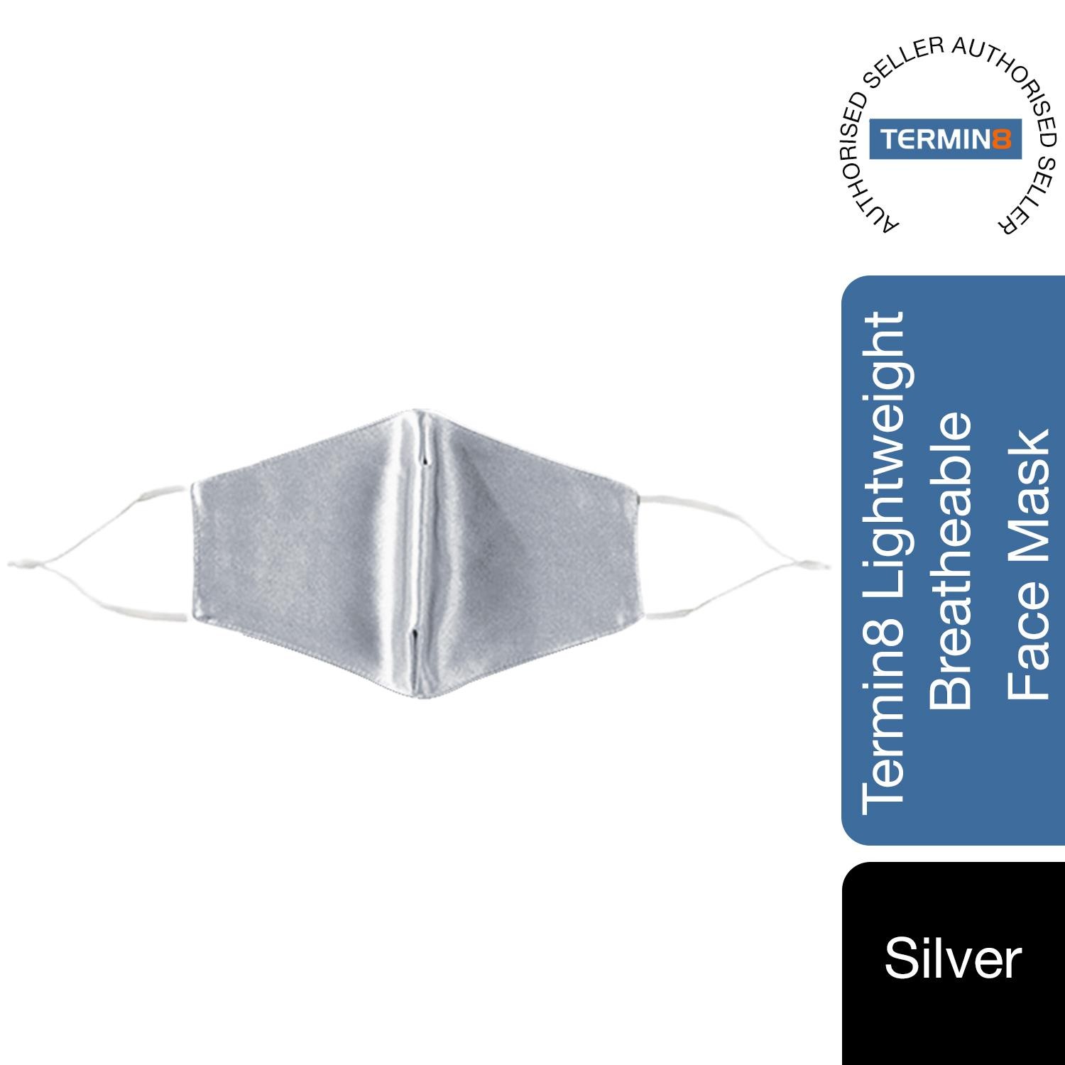 Termin8 Satin Silk Face Mask Silver Lightweight Breathable Festival