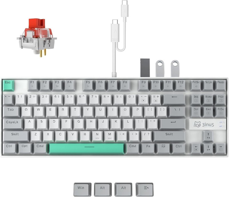 Mechanical Keyboard with USB-C Hub, 87-Key Soft Red Switches, HDMI, Backlit
