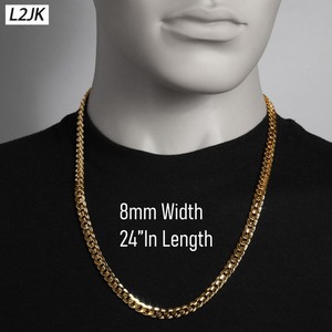 Authentic 14k Gold Plated 5mm, 6mm, 8mm & 10mm Cuban Link Concave 24" Mens & Boys Necklace