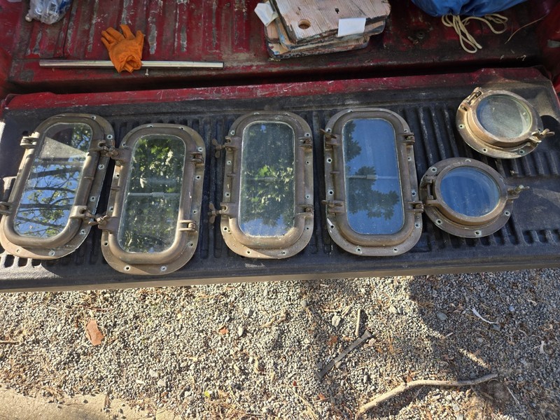 Lot of 6 Maritime Porthole Windows/Hatches Oval & Round Brass Frames w/ Glass