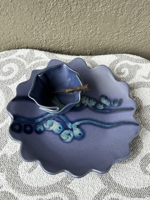 HILBORN POTTERY Periwinkle Blue Purple Chip and dip Serving Plate 11''