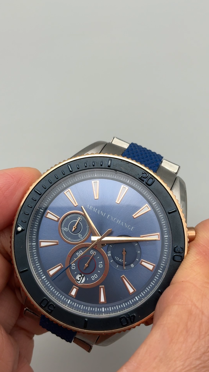 電池交換　男女兼用　ARMANI EXCHANGE ゴールド　白蝶貝 Armani Exchange Mens Watch 49mm Chronograph AX1819 Blue Band New