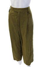 Zara Pantalone Uomo Abito Verde Esercito Lino Viscosa Cuciture Interne 28 Taglia M