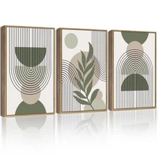 Drsoum 11x14in Boho Wall Art Green Sage Decor Framed Wood Modern Bohemian Abs...