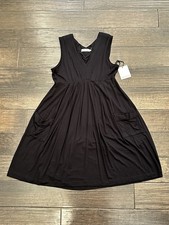 Calvin Klein Dress Womens Sz 6 V Neck Sleeveless Flare Knee Length Pockets Black