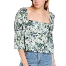 Vince Painted Floral Square Neck Top in Herb ...