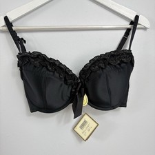 LA SENZA Bra Size 32 E Black Silver Ra Ra Ruffle Bow Padded Lingerie NEW