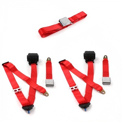 Ford Falcon 1960 - 1963 Airplane 3pt Red Retractable Bench Seat Belt Kit - 3 Be 