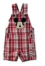 Vintage Disney Baby Mickey Mouse Plaid Overalls Romper Red Plaid 24M Y2K Toddler