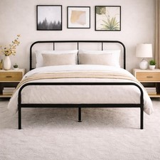Bed Frame Metal Rounded Headboard Easy Assembly Under Storage Single Double King