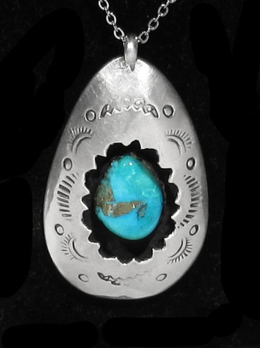 GROSSER ALTER signierter Chee Navajo 925 Silber natürlicher Bisbee Türkis Shadowbox Anhänger