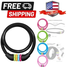 25 Inch Bike Lock Cable, Portable Anti Theft 4 Digits Codes Cable Locks, Rese...