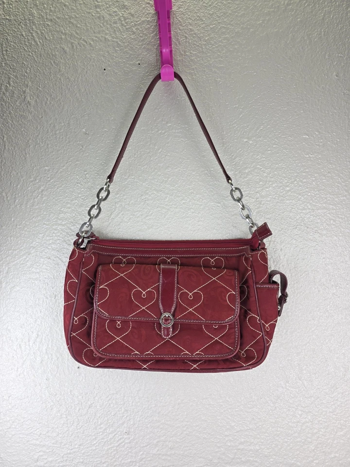 Brighton кожаная отделка Aileen выстеганная красные сердца ткани сумочка на плечо - Изображение 2 из 4