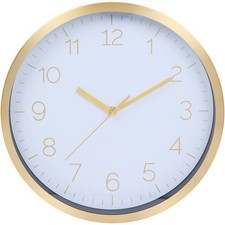 Wanduhr Gold 29,5cm Durchmesser Edelstahl Rahmen Quarz Küche Büro Wohnzimmer