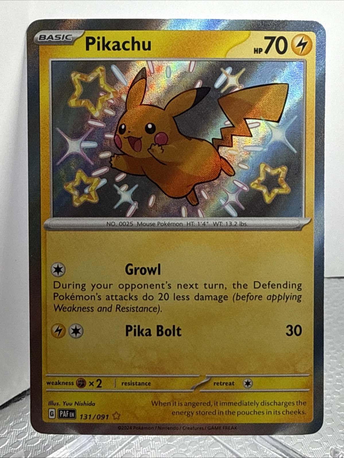 Pikachu 131/091 PAF-EN Shiny Baby Holo Paldean Fates - NM