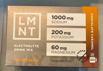 LMNT Zero Sugar Electrolytes CHOCOLATE CARAMEL Salt Drink Mix 30 Sticks EXP 2027