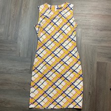 J McLaughlin Devon Sleeveless Plaid Sheath Dress Womens XS Yellow Blue Preppy