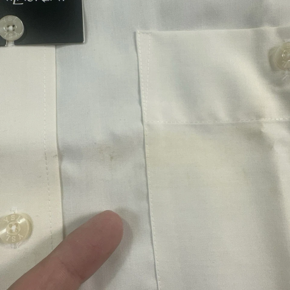 VTG Yves Saint Laurent Dress Shirt Mens 16 33-34 Cream Ivory Pocket NWT *READ - Image 2 of 4