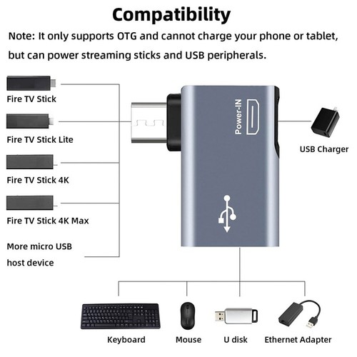 5X(2Pcs OTG Adapter for Fire Stick 90 Degree Left/Right Angle Micro-USB to7904 - Afbeelding 7 van 10