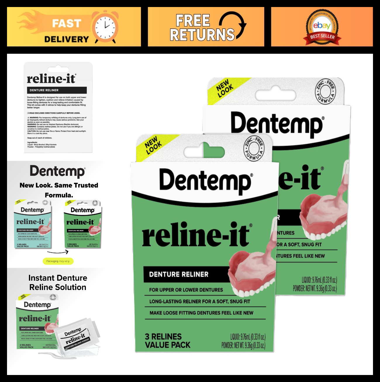 Denture Reline Kit Value Pack - Advanced Formula for Upper & Lower Dentures (2 P