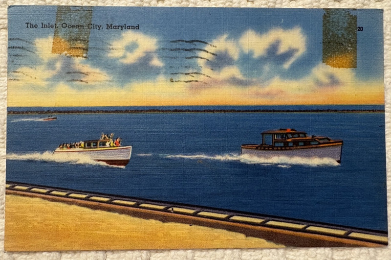 Wooden Boats in The Inlet, Ocean City, MD Maryland Linen Postcard