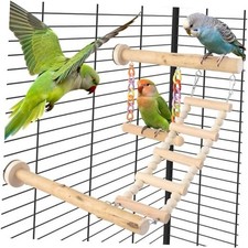 Bird Perches Ladder with Swing, Natural Wood Parrot Climbing Bridge Perch