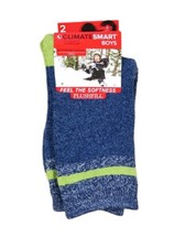 CLIMATE SMART Boys Socks Crew Youth Casual 2 Pack Outdoor Shoe Size 4-10 Blue