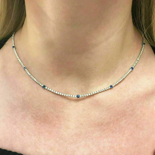 Collar gargantilla redonda de 8,5 quilates de zafiro simulado blanco de plata de ley 925 para mujer