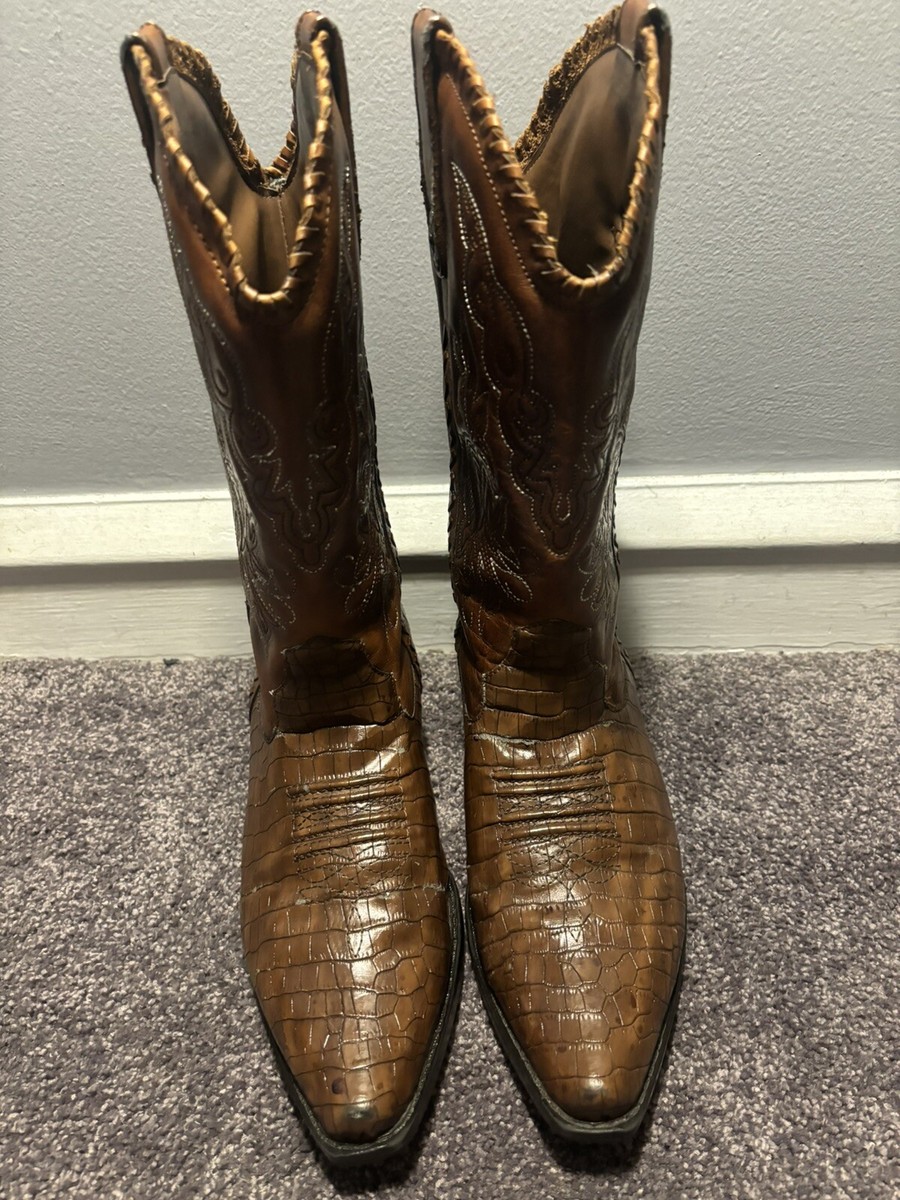 Earth Spirit Maize Leather Cowboy Western Boots Brown Croc Embossed W7M6EU 37.5 Prescott Caiman Exotic Crocodile Square Toe Cowboy Boot  main image 2