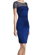 St. John Navy Satin Lace Rhinestone Shift Dress Size 8