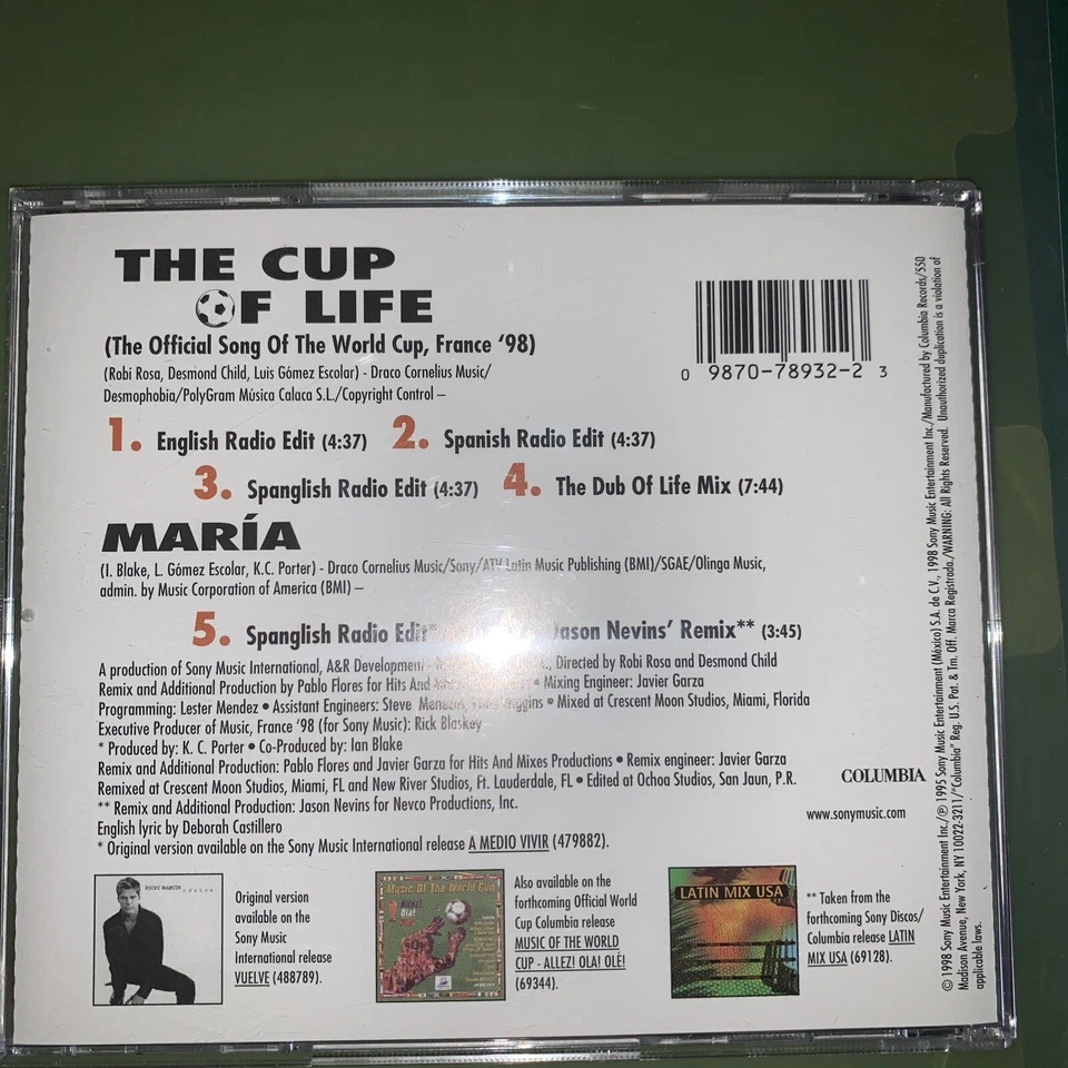 RICKY MARTIN THE CUP OF LIFE/MARIA USA CD single - Image 2 of 3