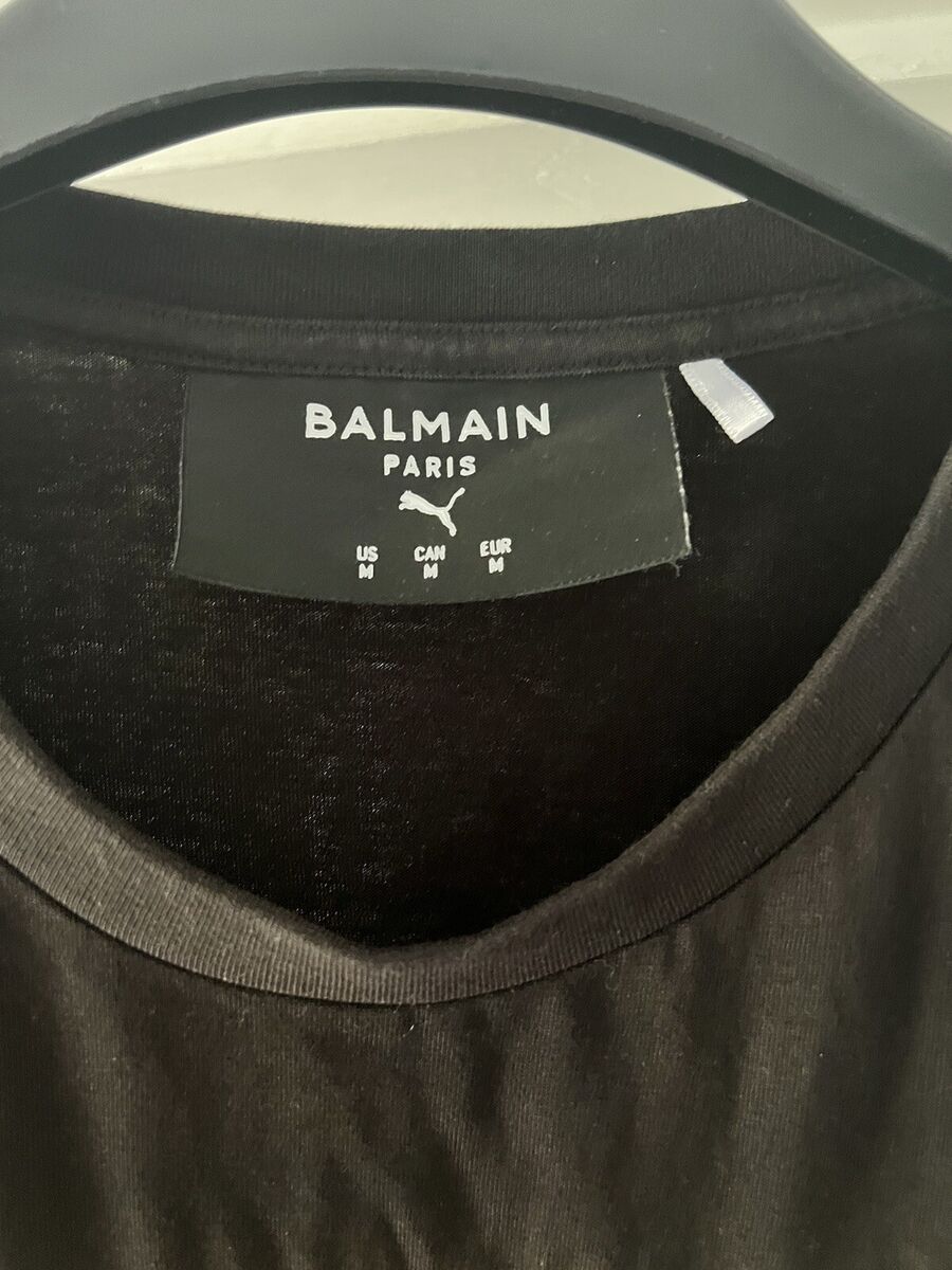 Balmain X Puma 'Cara Delevigne' 2019 Black Distressed Logo T Balmain X Puma 'Cara Delevigne' 2019 Black Distressed Logo T
