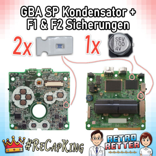 F1 / F2 Sicherungen & Kondensatoren für Game Boy Advance SP Mainboard - GBA SP - Afbeelding 1 van 3