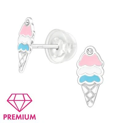 Eiscreme Kinder Premium Ohrringe 925 Silber für Mädchen Schmuck Geschenk - Bild 1 von 4