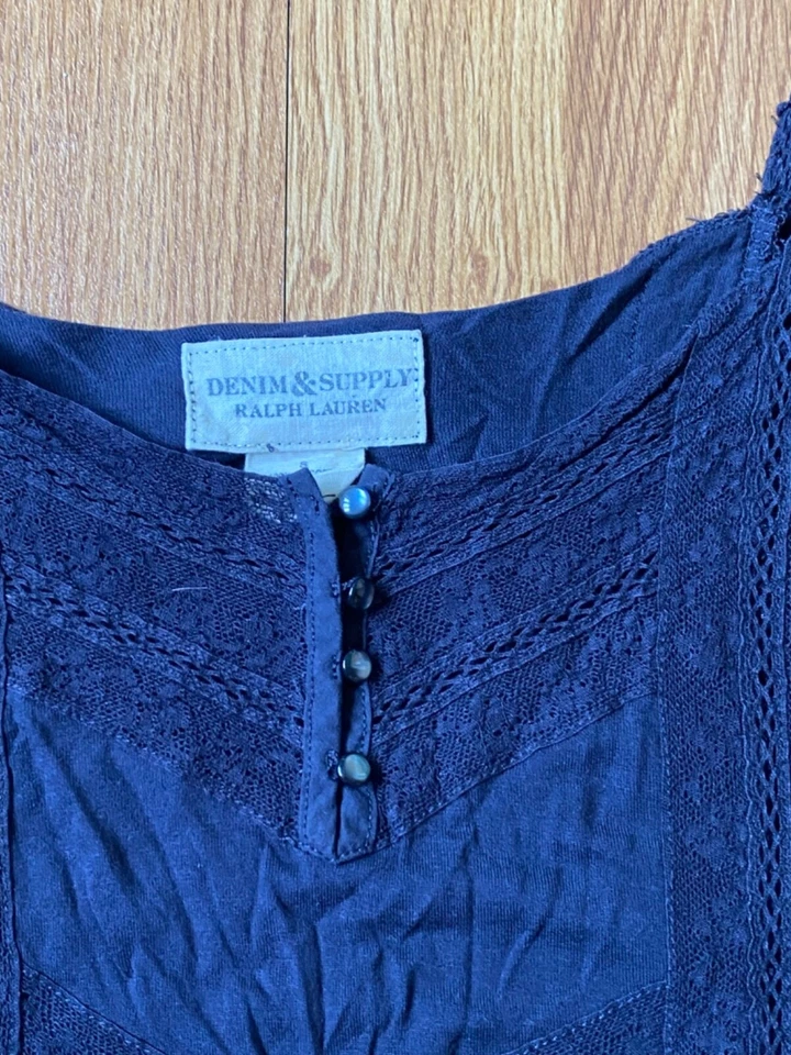 Denim & Supply Ralph Lauren женский размер маленький темно-синий майка кружевная без рукавов  - Изображение 3 из 4