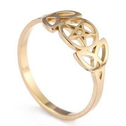 Triple Goddess Ring Gold PVD plattiert Edelstahl Pentakel Halbmond Mondband - Bild 1 von 5