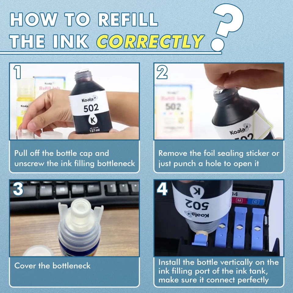 8PK Bulk Koala Ink Compatible 502 Ink ET 4760 2850 2760 3760 4850 2750 522 2803 - Image 4 of 4