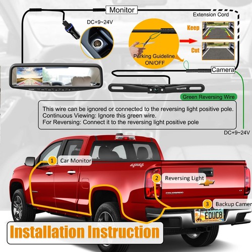VT1 1080P Wired Car Backup Camera Kit, Easy to Install for Continuous or Reve... - Picture 5 of 7