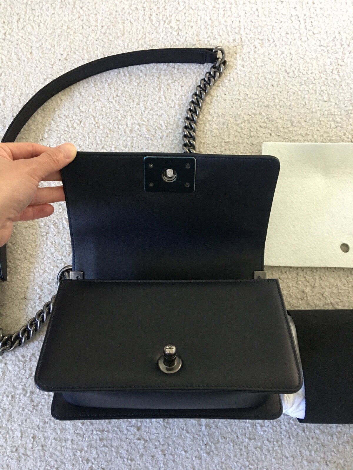 Chanel Navy Blue Python Small Boy Bag Ruthenium-F… - image 10