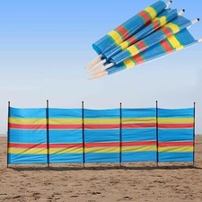 Multicolored Camping & Beach Windbreaker Wooden Poles 4 to 10 Poles Wind Shelter