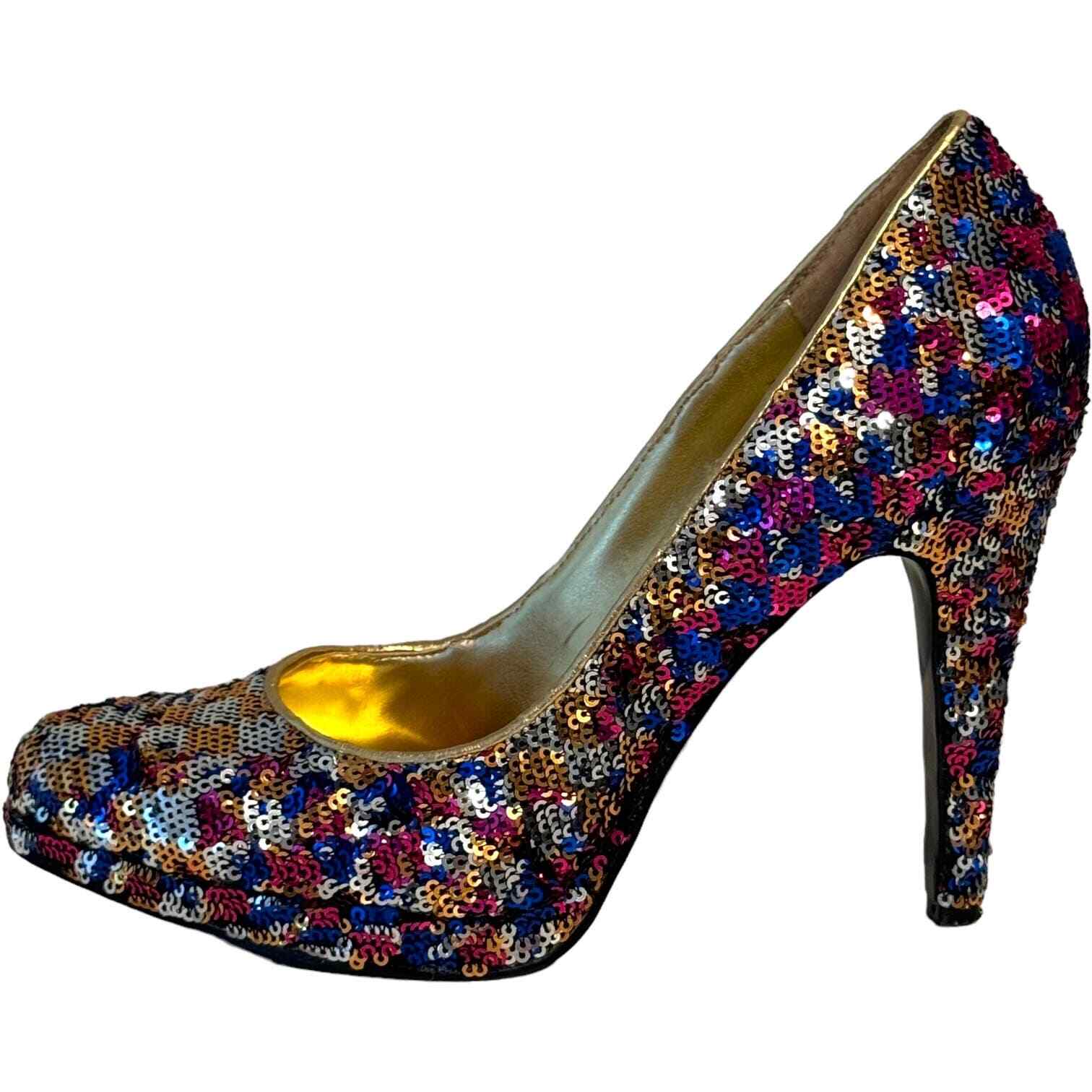 Nine West Multicolored Sequin Platform Heels Size… - image 3