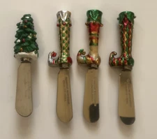 Boston Warehouse Cheese Spreaders 4 Pc. Set Christmas Stainless Knives,