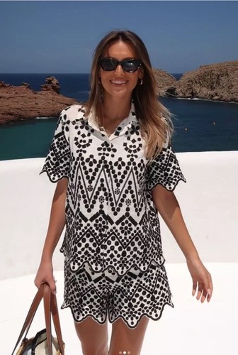 ZARA SS24 Co-rd Set [EMBROIDERY SHIRT + Shorts] Black/White 2731/088 2731/086