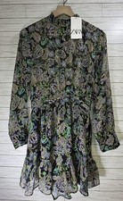 NWT Zara Green High Neck Floral Multicoloured Dress With Frilled Hem Size Lg