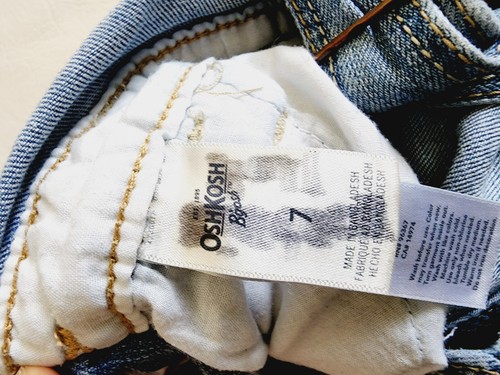 Oshkosh B’gosh Girls 7 Denim Jeans Distressed Overalls Jumper Bibs Vestbak - Picture 3 of 7